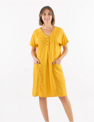 Robe 54% lin 46% viscose avec poches manches courtes