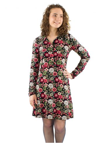 Robe maille haut boutonné imprimé Flower Power