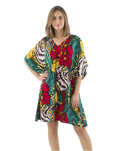 Robe kaftan viscose imprimé Sauvage