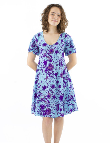 Robe polyester manches courtes imprimé Aster doré