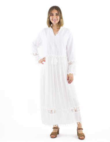 Robe longue viscose doublée manches longues avec pompons