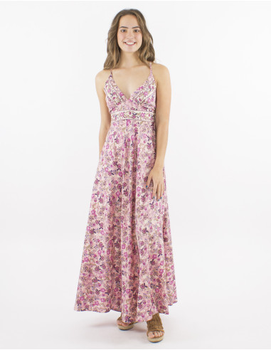 Robe longue polyester dos nu sari imprimé