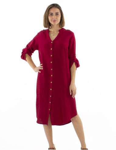 Robe tunique longue 91% viscose 9% lin boutonnée