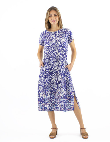 Robe viscose longue manches courtes imprimé Magnolia