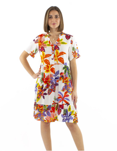 Robe viscose manches courtes imprimé Hawaiian