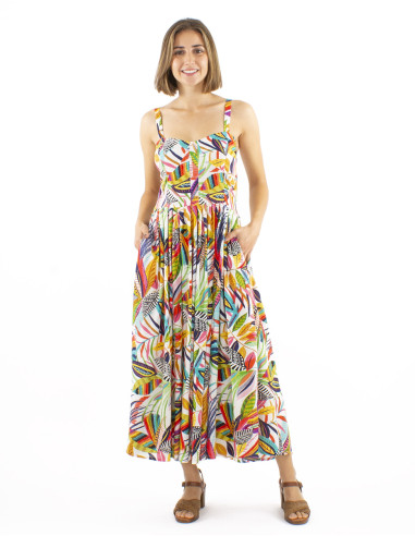 Robe viscose bretelles larges imprimé Rainbow