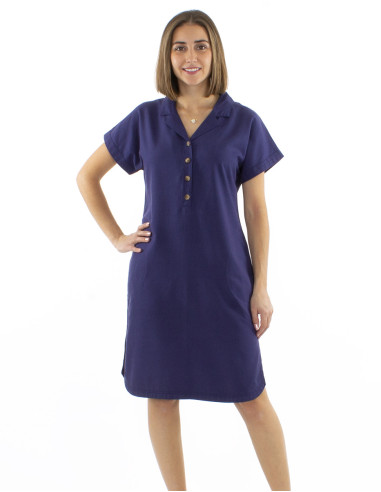 Robe 54% lin 46% viscose col manches courtes