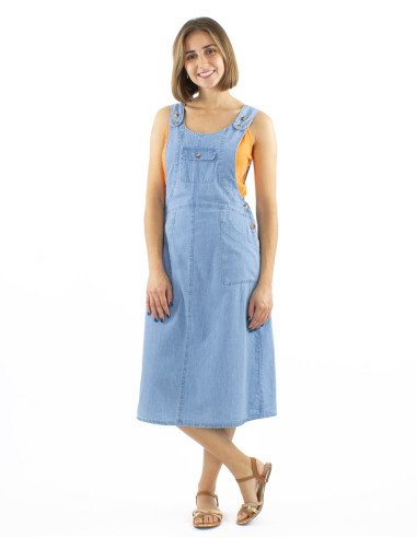 Robe coton denim haut salopette 2 poches