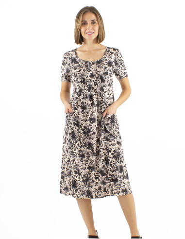 Robe viscose manches courtes col rond imprimé Cassandra