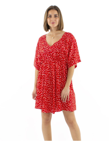 Robe viscose courte imprimé Féline élastique taille manches courtes